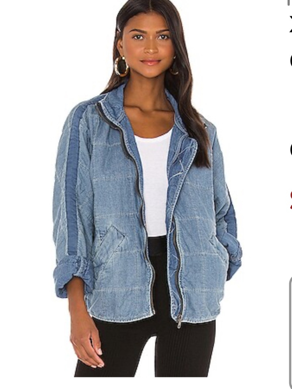 x We The Free Dolman Quilted Denim Jacket in Blue FREE PEOPLE Small Oversized